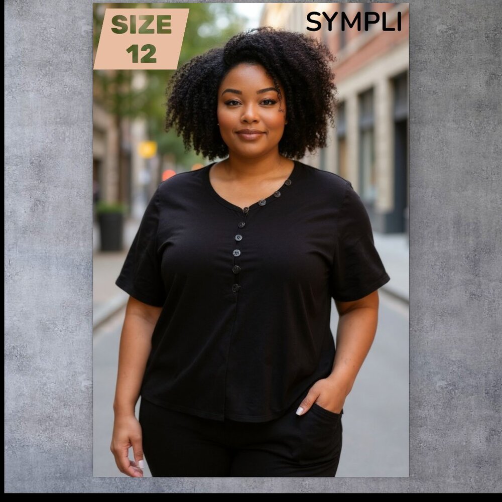 SYMPLI - Quest Boxy Top - Elbow Length - Size 12, NWT - Coffee